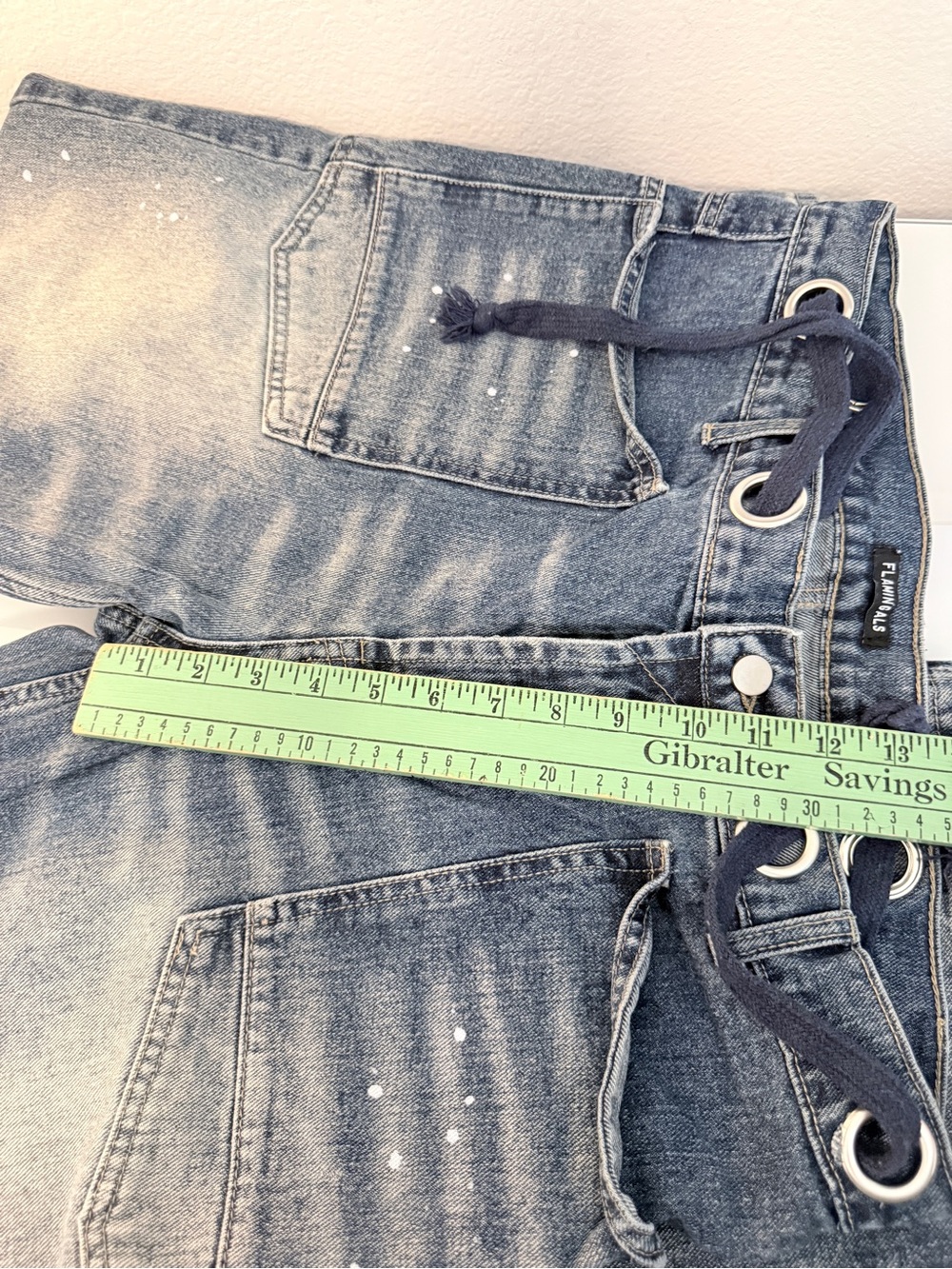 Flamingals Paint Splatter Grommet Wide Leg Cargo Jeans Size XL - Picture 7 of 8